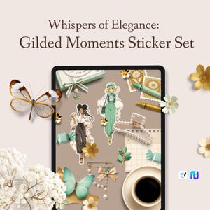Golden Moments digitale stickerset – Journaling, scrapbooking, ephemera – PNG-, GoodNotes- en Noteful-bestand