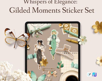 Conjunto de pegatinas digitales Golden Moments – Para diario, scrapbooking y efímeros – PNG, archivos GoodNotes y Noteful