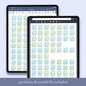 Puede incluir: Una imagen digital de un teclado con teclas de color azul pastel y verde. Las teclas est&aacute;n etiquetadas con letras, n&uacute;meros y s&iacute;mbolos. La imagen se muestra en la pantalla de una tableta.