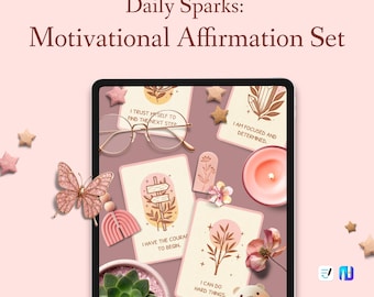 Set de Afirmaciones Motivacionales: Tarjetas de Afirmaciones Digitales, Pegatinas para Diario, Decoraciones Estéticas (PNG, GoodNotes y Noteful File)