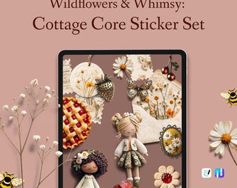 Cottage Core Digitales Sticker-Set für Journaling & Planning, Scrapbooking, Ephemera, Vintage Aesthetic – PNG, GoodNotes, Noteful-Datei