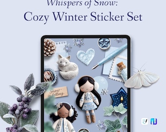 Cozy Winter Digitales Sticker-Set – Journaling Sticker, Planner Sticker, Blaue Frost & Neutral Aesthetic – PNG, GoodNotes, Noteful-Datei