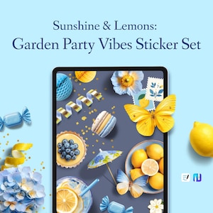 Sunshine & Lemons – Ensemble d'autocollants numériques pour agenda et journal – Garden Party, Décoration d'été, Citron – PNG, GoodNotes et Noteful