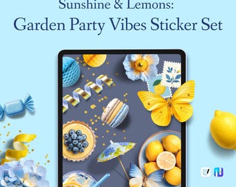 Sol y limones: juego de pegatinas digitales para agendas y diarios – Fiesta en el jardín, decoración de verano, limón – PNG, GoodNotes y Noteful