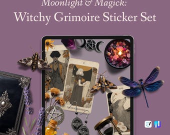 Conjunto de pegatinas digitales Witchy Grimoire – Conjunto de pegatinas Witchcore para diarios, álbumes de recortes y efímeros – PNG, GoodNotes y Noteful File