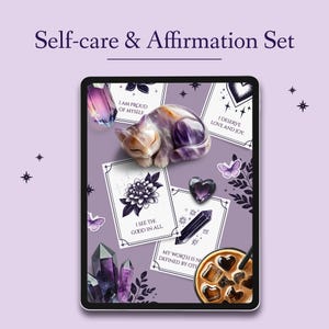 Ensemble d'autocollants numériques pour prendre soin de soi – Cartes d'affirmation, autocollants pour tableau de bord, illustrations de lavande – Fichier PNG et GoodNotes