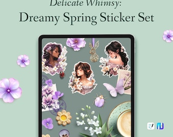 Digital Spring Sticker Set – Pastel Journaling & Planner Stickers, Scrapbooking, Washi Tape – PNG, GoodNotes, Noteful