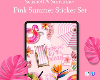 Seashell & Sunshine – Pinkes Sommer Sticker-Set digital für Planer und Journaling – PNG, GoodNotes, Noteful-Datei