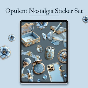 Opulent Nostalgia Digital Stickerset – Esthetische essentials, gouden accenten, ephemera en washi tape – PNG & GoodNotes-bestand