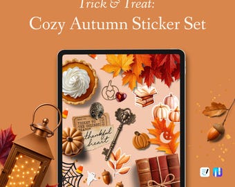 Set de pegatinas digitales de otoño: pegatinas otoñales para diario, planificación, scrapbooking y estética otoñal. PNG, GoodNotes, Noteful File.