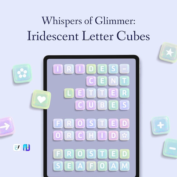 Irisierende Buchstabenwürfel – Digitale Sticker, Alphabet, Zahlen und Satzzeichen, Irisierender Schimmer – PNG, GoodNotes & Noteful-Datei