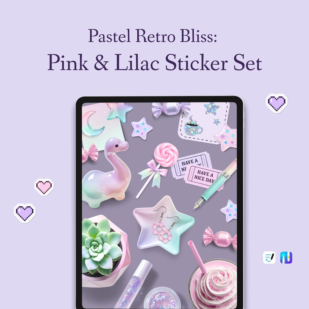 Pink & Lilac Pastel Digital Sticker Set – Dashboard Stickers, Pixel ...