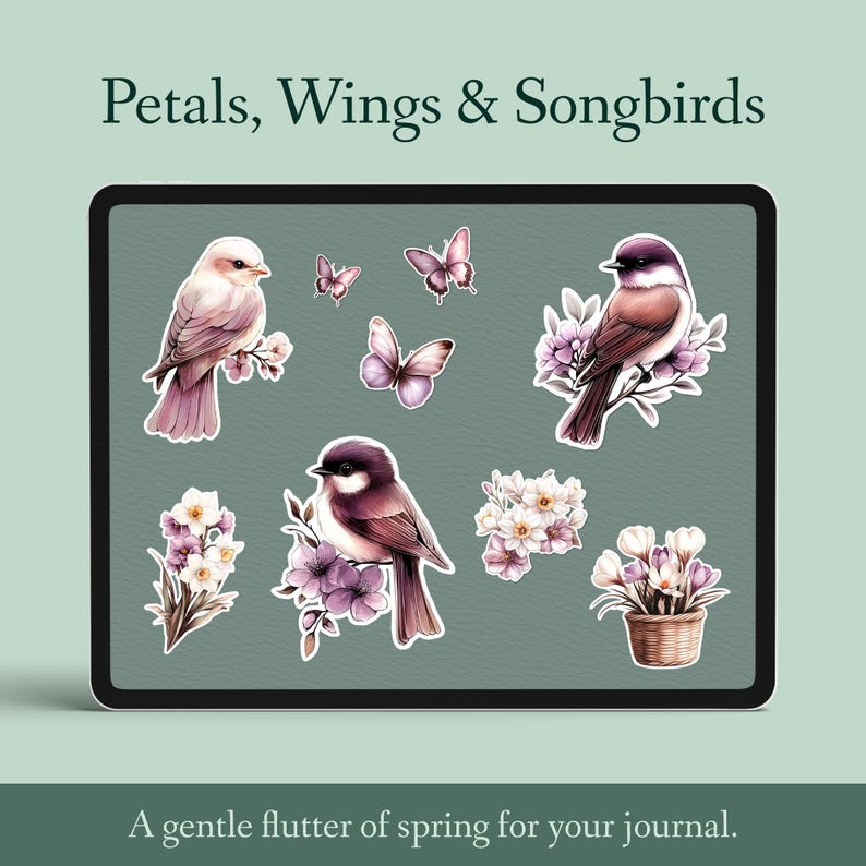 Digitales Frühlings-Sticker-Set – Journaling & Planner Sticker, Scrapbooking, Spring Aesthetic, Washi Tape – PNG, GoodNotes, Noteful Bild 3
