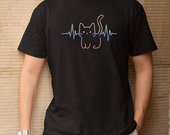 Cat Heartbeat Comfort Colors Style, Cat Lovers Heart Line Design Graphic Tee, Custom Gift for Cat Owners, Gift for Her Unisex T-Shirt