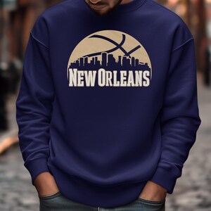 ニューオーリンズの街並みのスカイライン、バスケットボールにインスパイアされたデザイン、NOLA ファン、バスケットボールのギフト、スポーツ T シャツ、バスケットボール ジャージ、バスケットボール シャツ