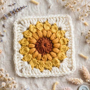 Sunflower Granny Square Crochet Pattern Beginner Friendly