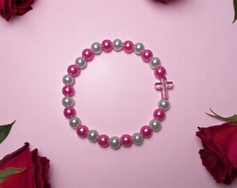 Faux Pearl Cross Bracelet