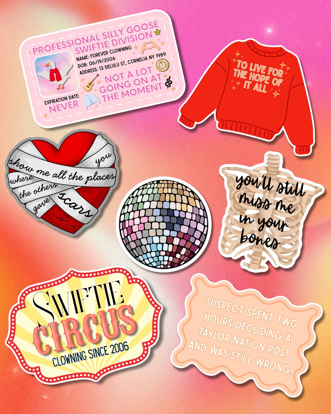 Swift Sticker Work Holographic Swiftie Inspired Stickers: Waterproof Vinyl Decals - Etsy