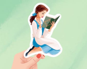 Belle Reading Sticker | Holographic Beauty and the Beast Vinyl