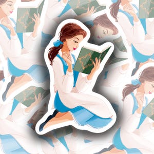 Pegatina de lectura de Bella / La Bella y la Bestia / Holográfica / Vinilo / Resistente al agua / Accesorio Kindle / Regalos para lectores / BookTok