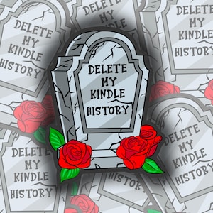 Sticker Mijn Kindle-geschiedenis grafsteen verwijderen | Holografisch | Vinyl | Waterdicht | Accessoire | Kindle | Boekachtig | BookTok | Kindle-humor