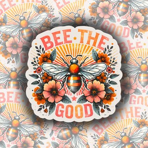 Biene die gute Aufkleber | Holographisch | Vinyl | Wasserfest | Laminiert | Zubehör | Hummel | Biene die Gute | Güte | Bestäuber | Blumenmuster