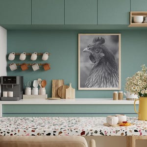 Black and White Chicken Framed Canvas | Cinnamon Queen Hen Framed Photo| Farmhouse Wall Art | Rustic Rooster Decor