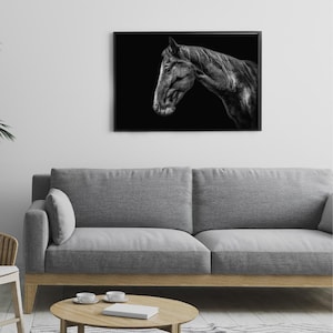 Black and White Horse Portrait Framed Canvas | Equine Wall Art | Rustic Farmhouse Animal Decor | Horse Lover Gift