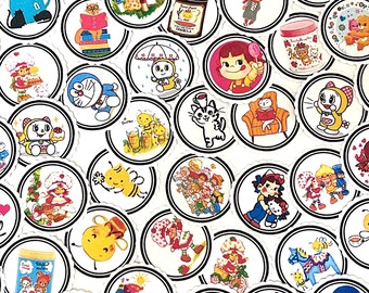 60+ kawaii themed 1 inch Circle Matte Stickers