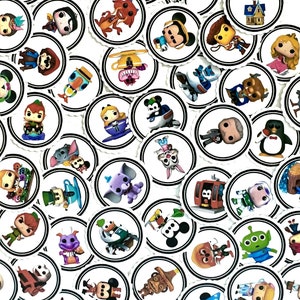 50 Disney character theme 1 inch Circle Matte Stickers image 1