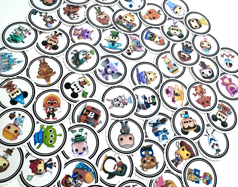 50 Disney character theme 1 inch Circle Matte Stickers image 3