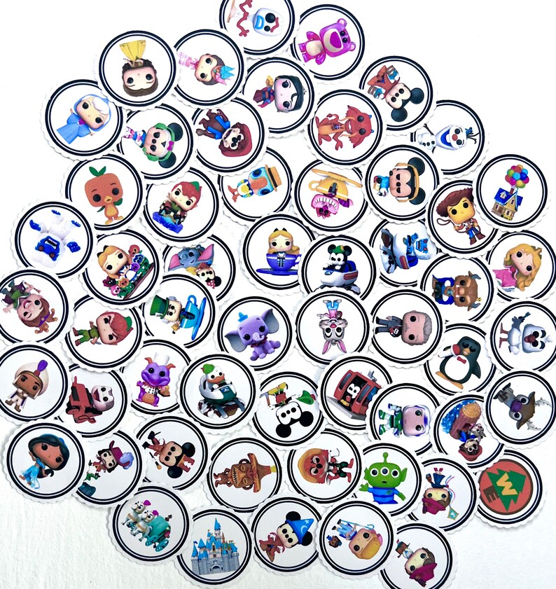 50 Disney character theme 1 inch Circle Matte Stickers image 2