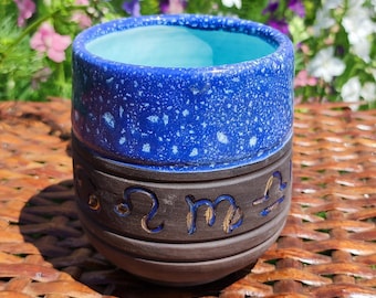 Handmade Zodiac Mug: Galaxy Blue Ceramic Cup with Gold - Astrology Gift