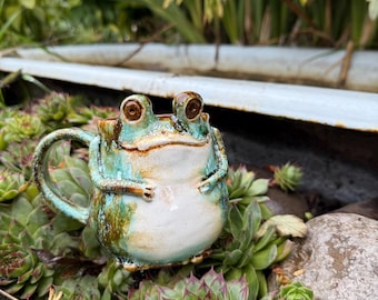 Handmade Ceramic Frog Mug: Whimsical Pottery Tea Cup
