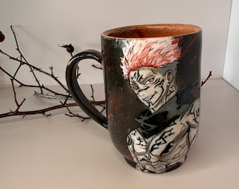 Taza de cerámica hecha a mano de Ryomen Sukuna - Cerámica del anime Jujutsu Kaisen - Taza de café pintada a mano del Rey de las Maldiciones - Regalo para fans de JJK