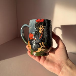 Handmade Kiki's Delivery Service Mug – Studio Ghibli Anime, Witch & Cat