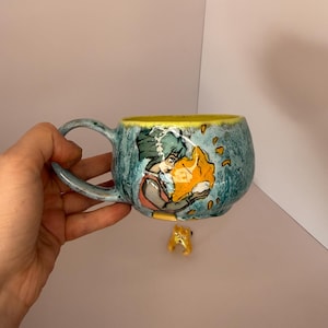Handmade Howl’s Moving Castle Mug Fire Spirit Pottery Mug | Studio Ghibli Style Anime Gift