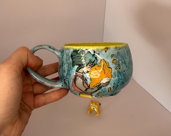 Handmade Howl’s Moving Castle Mug Fire Spirit Pottery Mug | Studio Ghibli Style Anime Gift