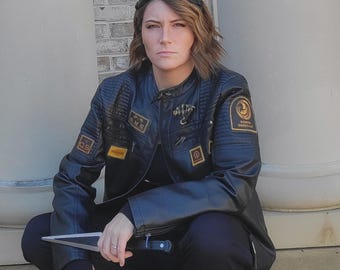 Custom Leather Patches on Pleather Jacket