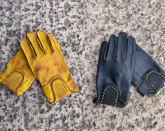 Vented Retro Motorbike Leather Gloves Vintage Old Classic Chopper Bobber Garage