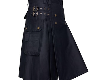 Cotton Utility Deluxe Kilt Scottish Traditional Highland Dress Skirt Kilts Black Wedding Attire