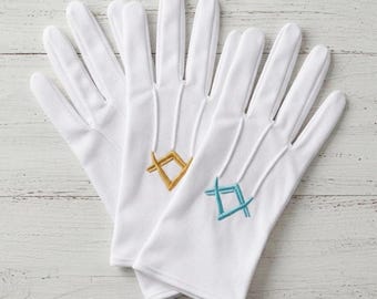 Leather & Cotton Gloves Compass Logo Freemason Masonic  Regalia party Gift Attire