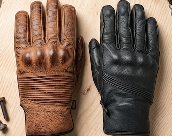 Retro Motorcycle Leather Gloves Vintage Old Classic Chopper Bobber Garage