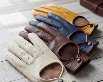 Guantes de cuero de anilina para conducir un automóvil, trabajar, chófer, desfile, estilo retro vintage.