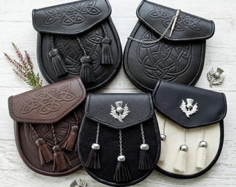 Keltische leren sporran met reliëf en zachte koeienhuid Schotse kilt-portemonnee Highland-kleding