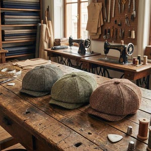 Chapeau en tweed béret à chevrons, casquette de chauffeur de taxi, chapeau de gavroche, taille unique