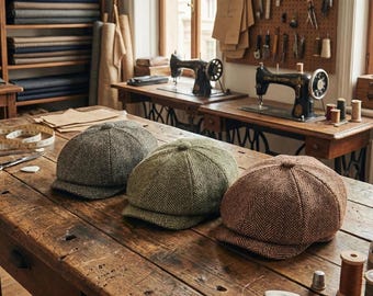 Tweed Hat Herringbone Pattern Beret Cabbie Cap Newsboy Golf  Hat, one size