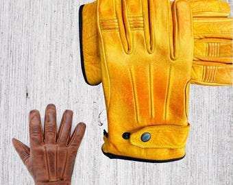 Hand made Leather Gloves Waxed Cowhide Aniline Motorcycle Gloves Biker Fashion