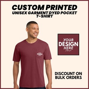 Custom Pocket Tshirt, Comfort Colors Pigment Dyed Unisex Pocket Sleeve Printed Tshirts, Personalized Tshirt Front And Back Print Design Gift