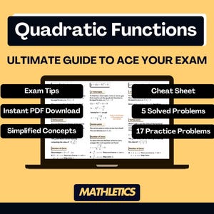 Quadratic Functions Cheat Sheet | Parabola Chart & Formula Guide | Algebra 2 Study Aid for Exam Prep | High School Math PDF Download